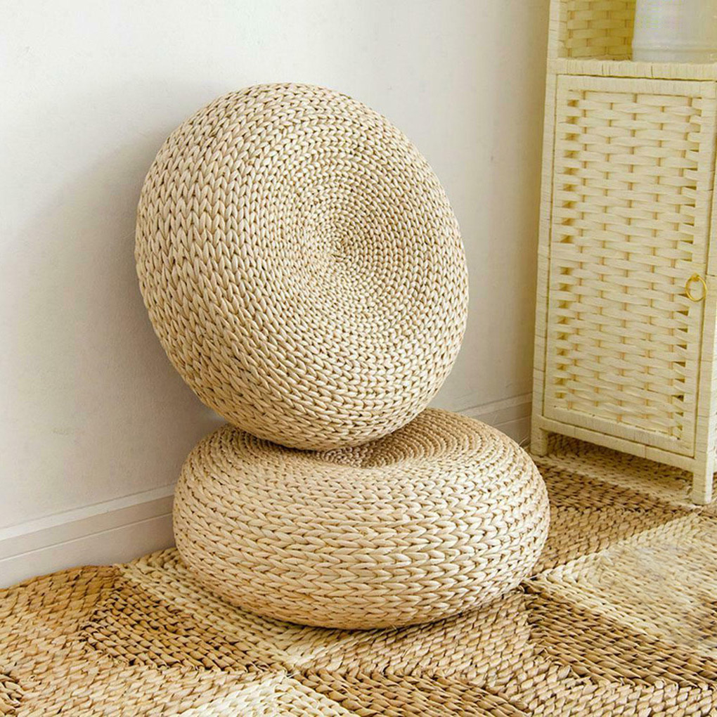 Floor Cushion Pouf - Doğal Hasır Yuvarlak Puf El Yapımı