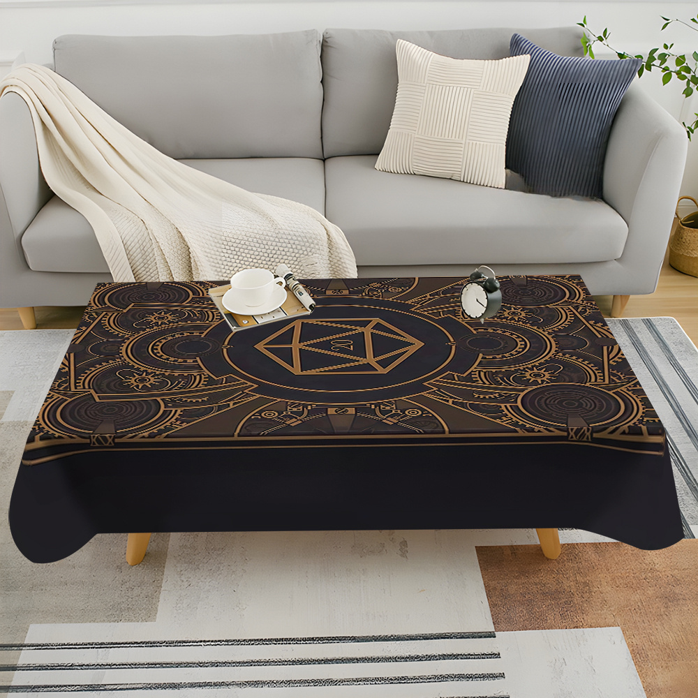 Home Textiles Fabric - Steampunk Siyah Altın Dişli Desenli Masa