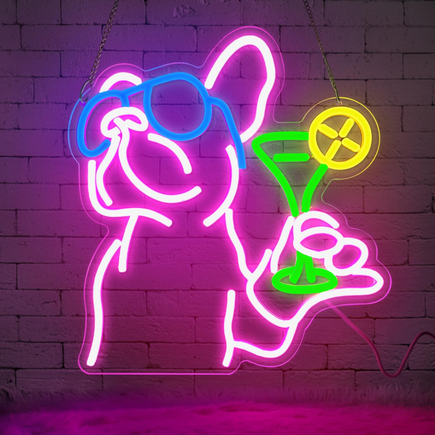 Home Textiles France - Fransız Bulldog İçme Kokteyl Neon Burcu