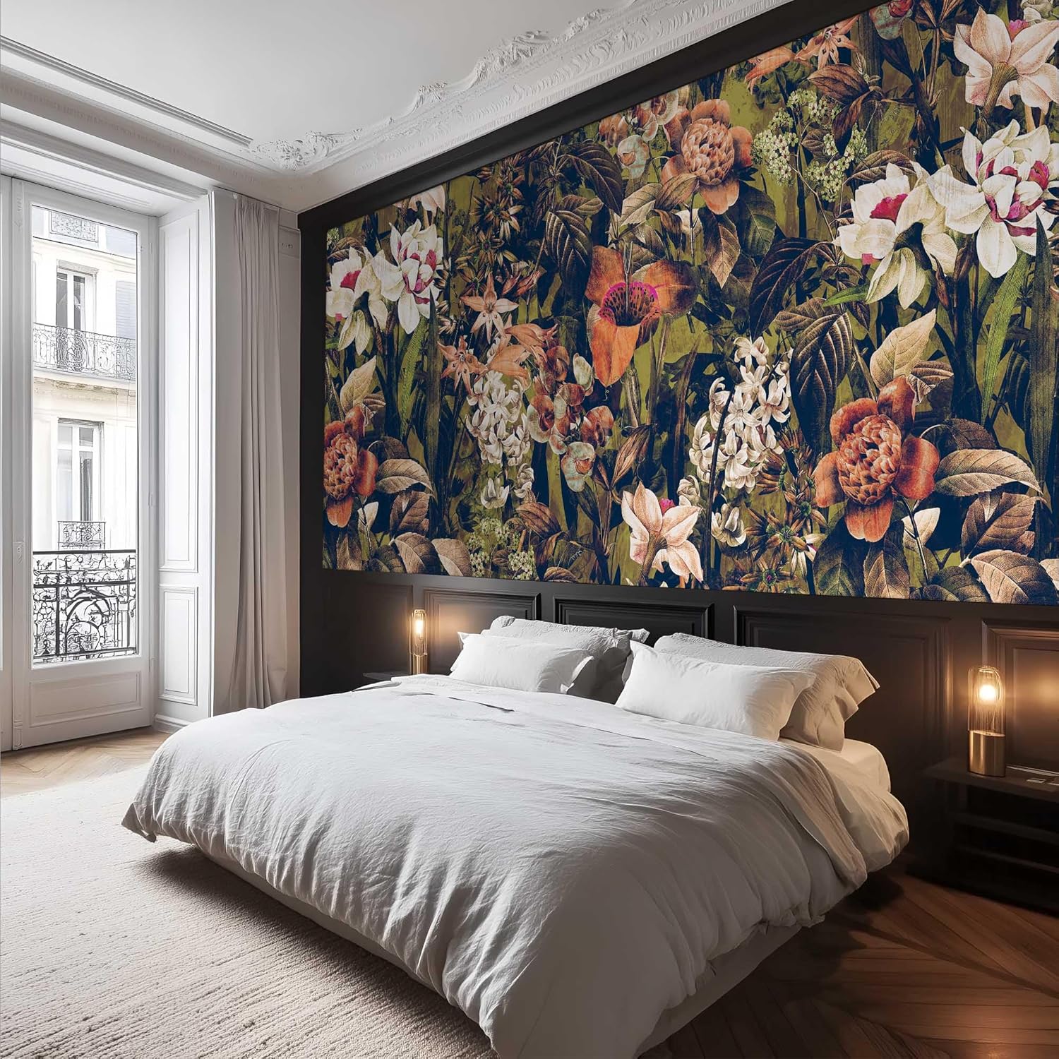 Home Textiles Luxury Curtains - Lüks Çiçekli Goblen Yatak Arka Planı