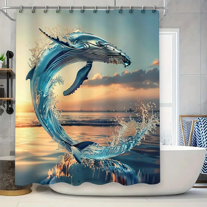 Home Textiles Luxury Curtains - Mavi Balina Baskı Duş Perdesi Su