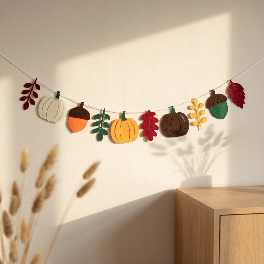 Home Textiles Fabric - Sonbahar Kabak Yaprakları Bayrağı Hasat Festivali