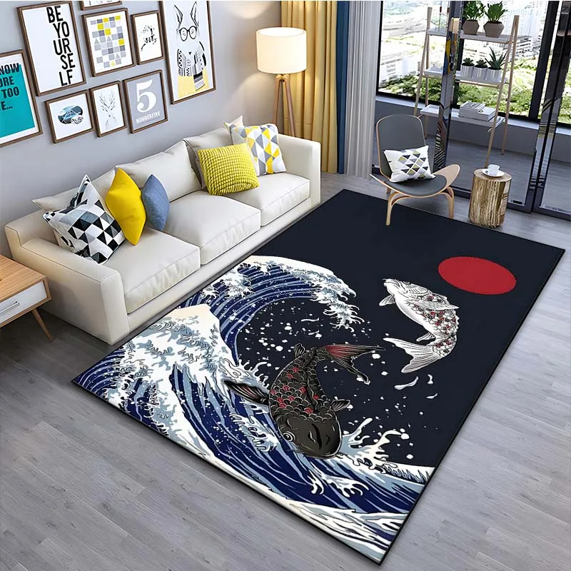 Japanese Home Textiles - Japon Sanatı Kanagawa Dalgalar Halı Oturma