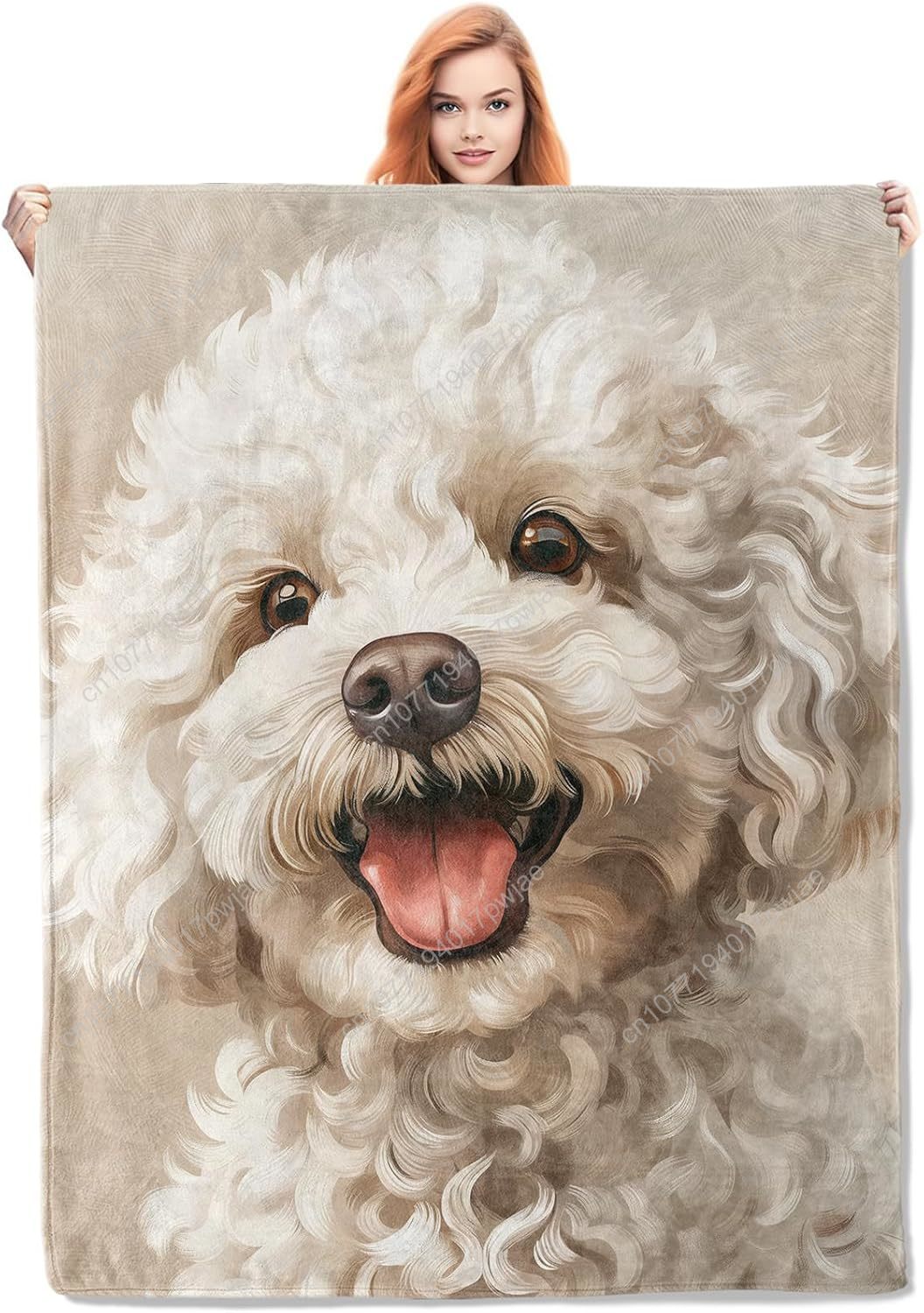 Home Textiles Usa - Neşeli Kaniş Portre Battaniyesi Gerçekçi Köpek
