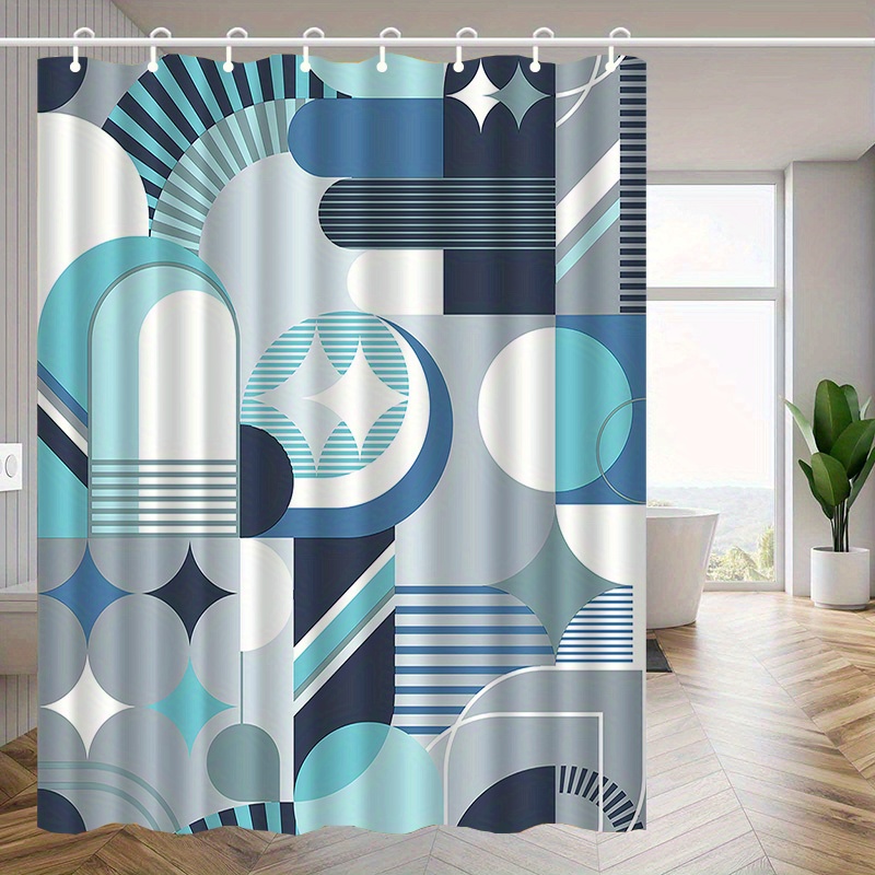 Home Textiles Luxury Curtains - Geometrik Mavi Soyut Desen Duş Perdesi