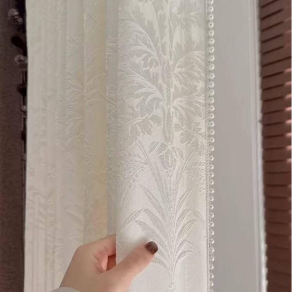Home Textiles Luxury Curtains - Lüks Kabartmalı Jakarlı Perdeler Altın Yaprak
