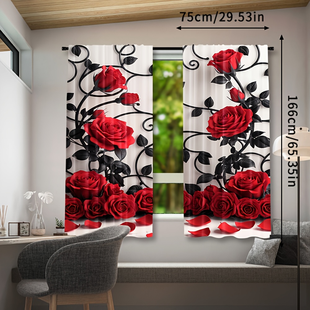 Lüks Kırmızı Gül Çiçek Desenli - Home Textiles Luxury Curtains incelemesi ve fiyatı