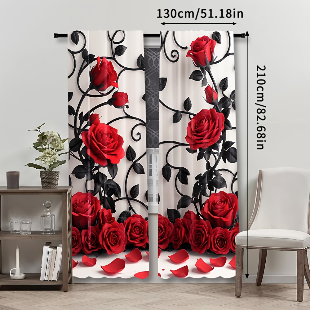 Lüks Kırmızı Gül Çiçek Desenli - Home Textiles Luxury Curtains incelemesi ve fiyatı