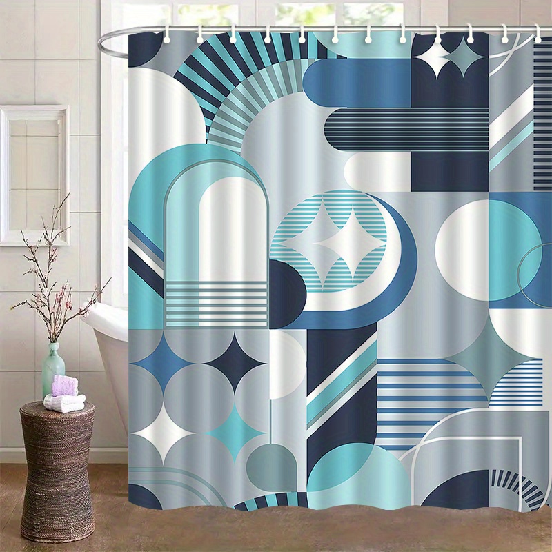 Geometrik Mavi Soyut Desen Duş - Home Textiles Luxury Curtains incelemesi ve fiyatı