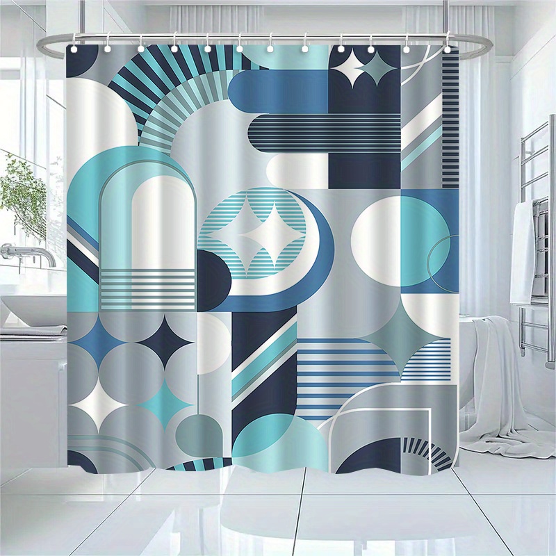 Geometrik Mavi Soyut Desen Duş - Home Textiles Luxury Curtains incelemesi ve fiyatı
